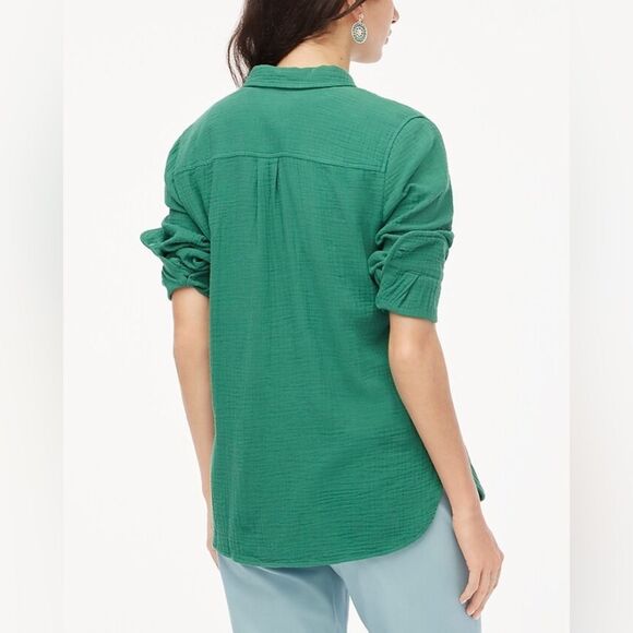 J. Crew Gauze Button Down Long Sleeve Shirt Green(Trellis Vine) Small NWT in pkg - Picture 3 of 6